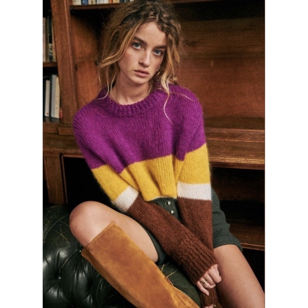 Sézane‎ Chuck Jumper Sweater Women's XS Mohair Alpaca Colorblock Knit